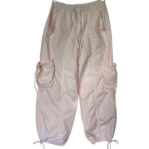 Zara Pink Cargo Parachute Pants Womens Medium Elastic Waist Cinch Hem Utility